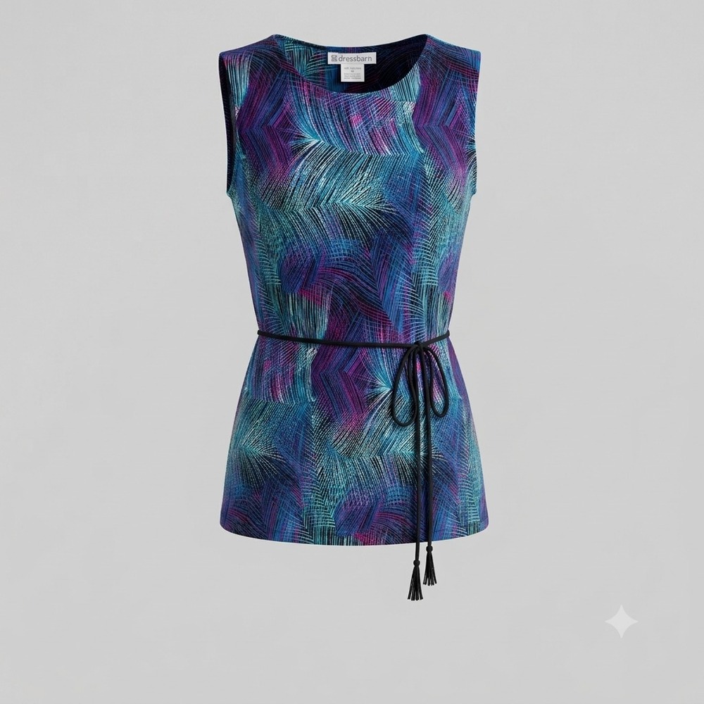 Dressbarn Womens Purple Teal Grunge  Fairy Sleeveless Tie Waist Y2K Top 10‎